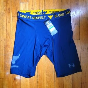 Under armour Project Rock compression shorts size large blue , yellow nwt